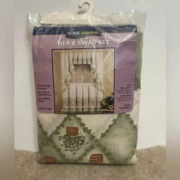 Home Essentials Kmart Vintage Tier & Swag Curtain Set Castle Bar Style Sage - Picture 3 of 7